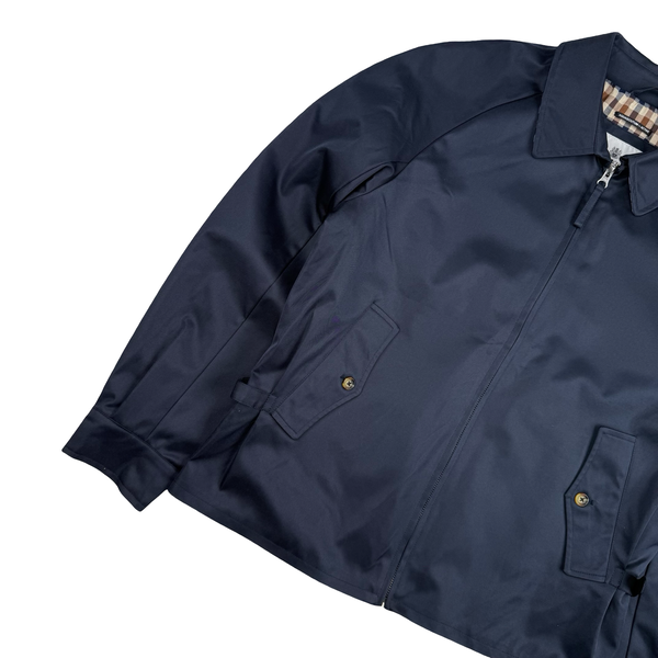 Aquascutum Active Checked Collar Cotton Navy Harrington Jacket - Small