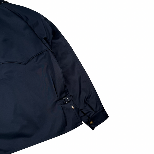 Aquascutum Active Checked Collar Cotton Navy Harrington Jacket - Small