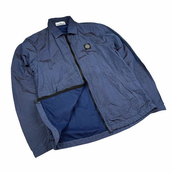 Stone Island Seersucker Blue/Purple Nylon Overshirt - Medium