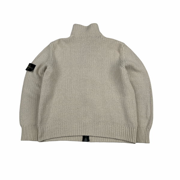 Stone Island 2001 Heavyweight Cream Zipped Thick Knit Jumper - Small