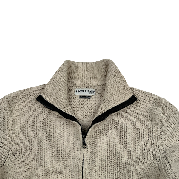 Stone Island 2001 Heavyweight Cream Zipped Thick Knit Jumper - Small