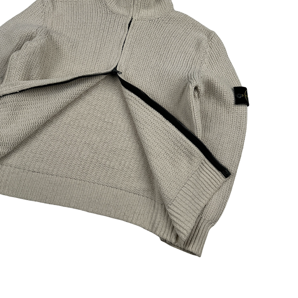 Stone Island 2001 Heavyweight Cream Zipped Thick Knit Jumper - Small