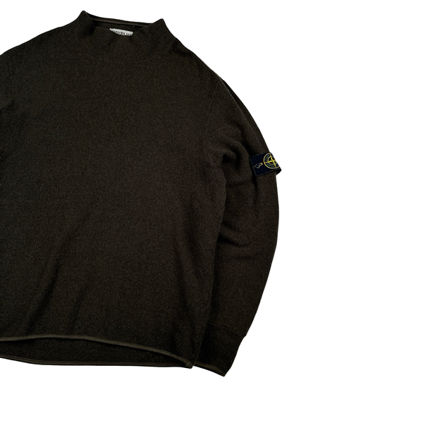 Stone Island 2002 Khaki Wool Blend Mock Neck Jumper - Large