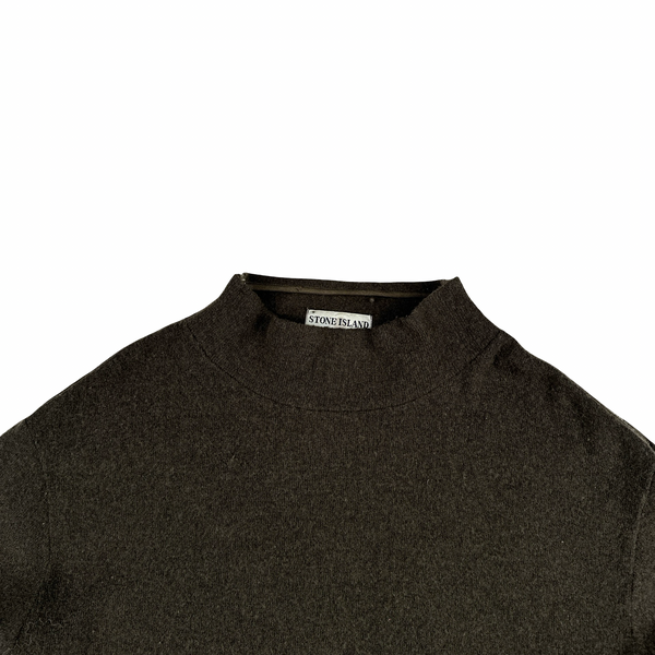 Stone Island 2002 Khaki Wool Blend Mock Neck Jumper - Large