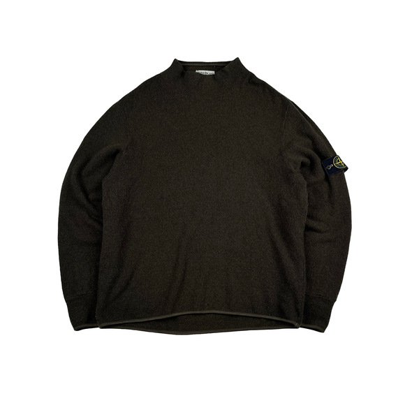 Stone Island 2002 Khaki Wool Blend Mock Neck Jumper - Large