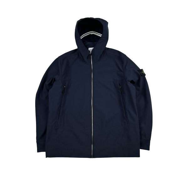 Stone Island Navy Soft Shell E Dye Hooded Jacket - XXL