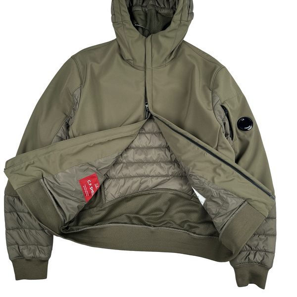 CP Company Khaki Green Soft Shell Lens Hooded Zipped Jacket - Medium