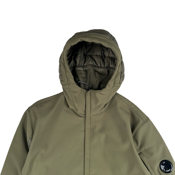 CP Company Khaki Green Soft Shell Lens Hooded Zipped Jacket - Medium