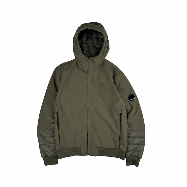 CP Company Khaki Green Soft Shell Lens Hooded Zipped Jacket - Medium