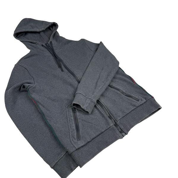 Gucci Piped Grey Cotton Full Zip Hoodie - Small