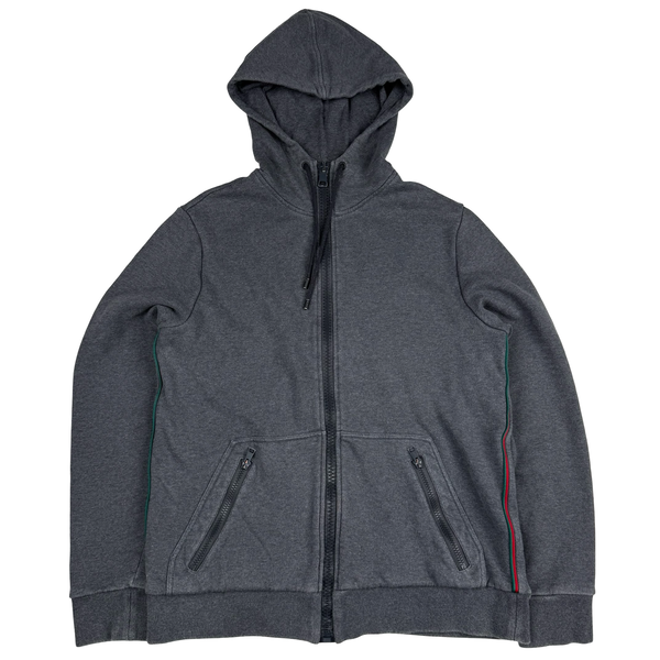 Gucci Piped Grey Cotton Full Zip Hoodie - Small