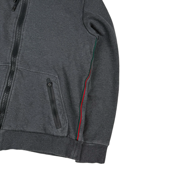 Gucci Piped Grey Cotton Full Zip Hoodie - Small