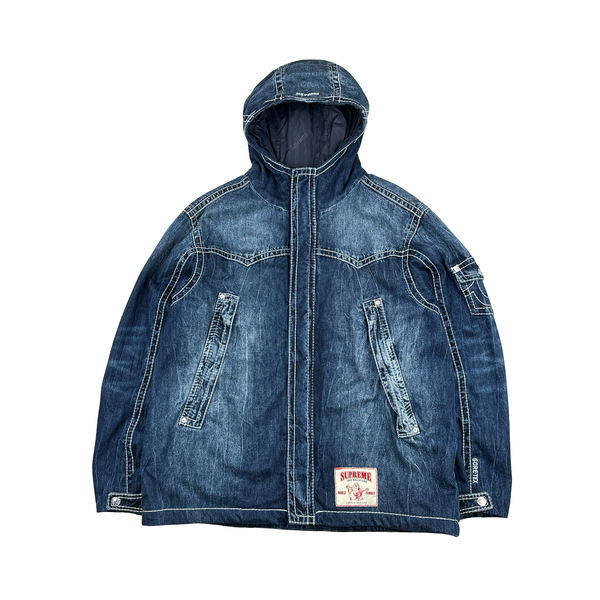 Supreme X True Religion Blue Contrast Stitch Denim Hooded Gore-Tex Jacket - XL