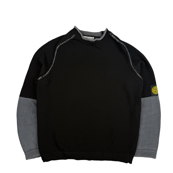Stone Island 2004 Black and Grey Knit Compass Jumper - Large