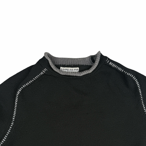 Stone Island 2004 Black and Grey Knit Compass Jumper - Large
