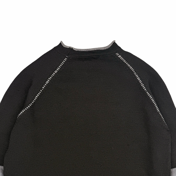 Stone Island 2004 Black and Grey Knit Compass Jumper - Large