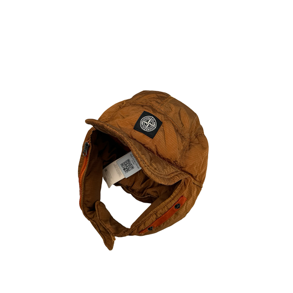 Stone Island 2019 Orange Econyl Nylon Metal Rip-Stop Down Filled Cap - Large