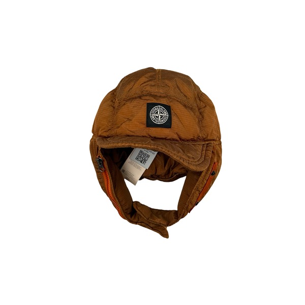 Stone Island 2019 Orange Econyl Nylon Metal Rip-Stop Down Filled Cap - Large