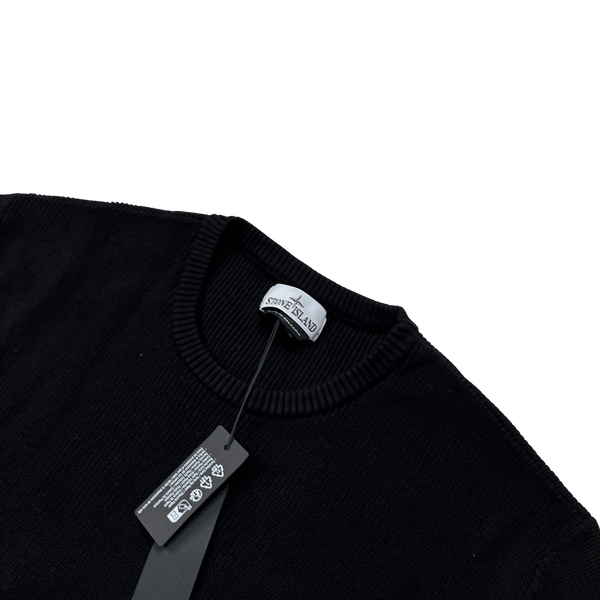 Stone Island 2023 Black Ribbed Cotton Knit Jumper - 3XL