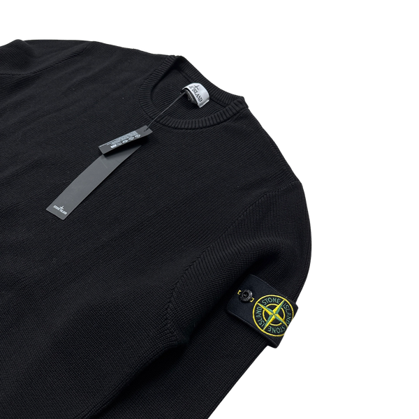 Stone Island 2023 Black Ribbed Cotton Knit Jumper - 3XL