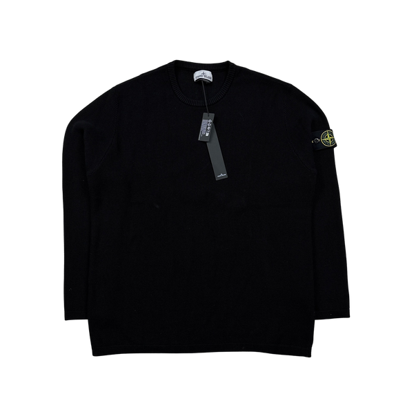 Stone Island 2023 Black Ribbed Cotton Knit Jumper - 3XL