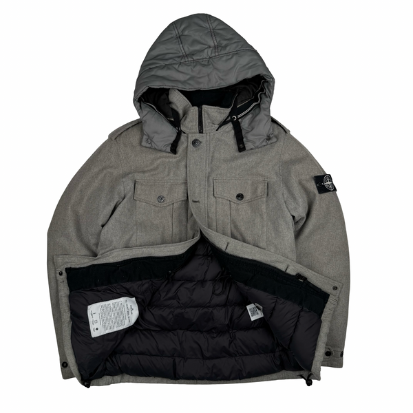 Stone Island 2014 Grey Ice Wool Blend Down Field Jacket - XL