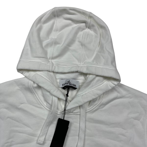 Stone Island 2023 White Cotton Pullover Hoodie - Large