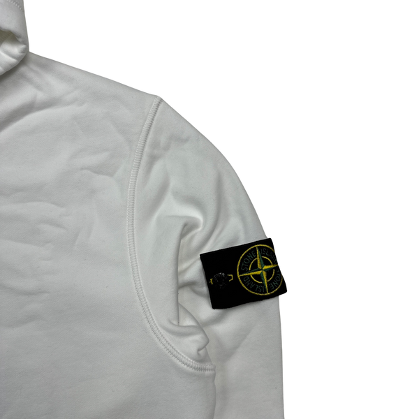 Stone Island 2023 White Cotton Pullover Hoodie - Large