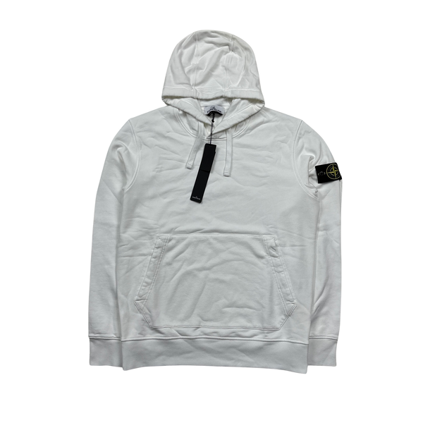 Stone Island 2023 White Cotton Pullover Hoodie - Large