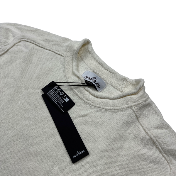 Stone Island 2023 Mock Neck White Cotton Blend Pullover Jumper - 3XL