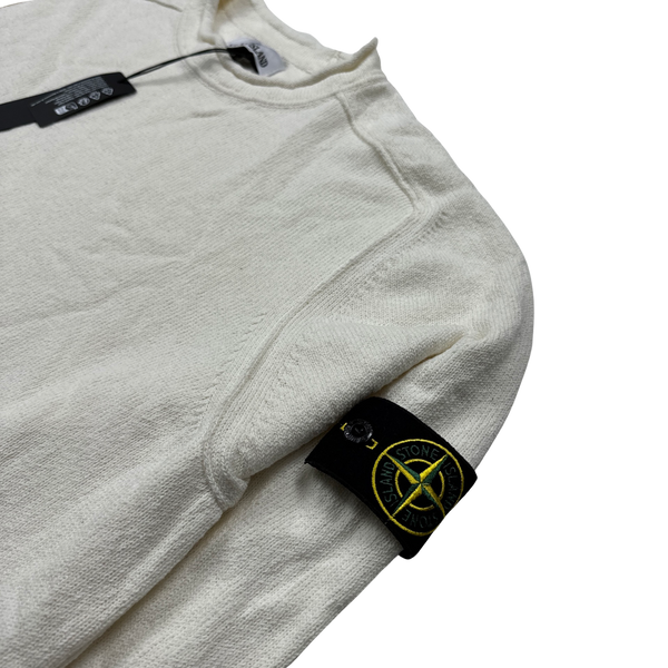 Stone Island 2023 Mock Neck White Cotton Blend Pullover Jumper - 3XL