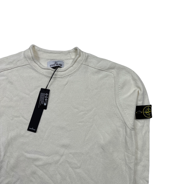 Stone Island 2023 Mock Neck White Cotton Blend Pullover Jumper - 3XL