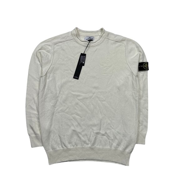 Stone Island 2023 Mock Neck White Cotton Blend Pullover Jumper - 3XL