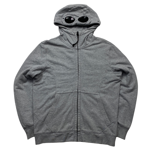 CP Company Light Grey Full Zip Goggle Hoodie - Medium