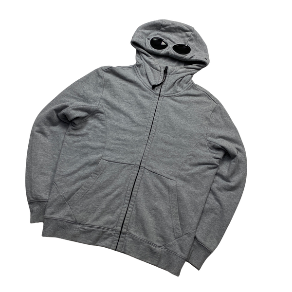 CP Company Light Grey Full Zip Goggle Hoodie - Medium