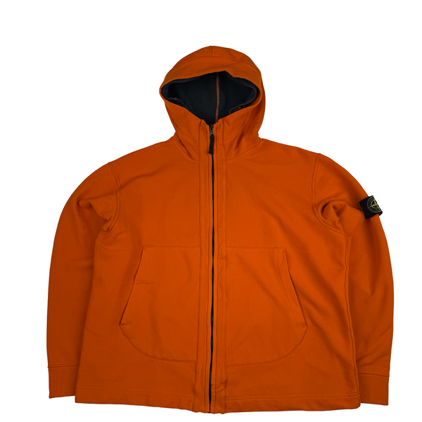 Stone Island 2003 Orange Stretch Cotton Fleece Zip Jumper - XL