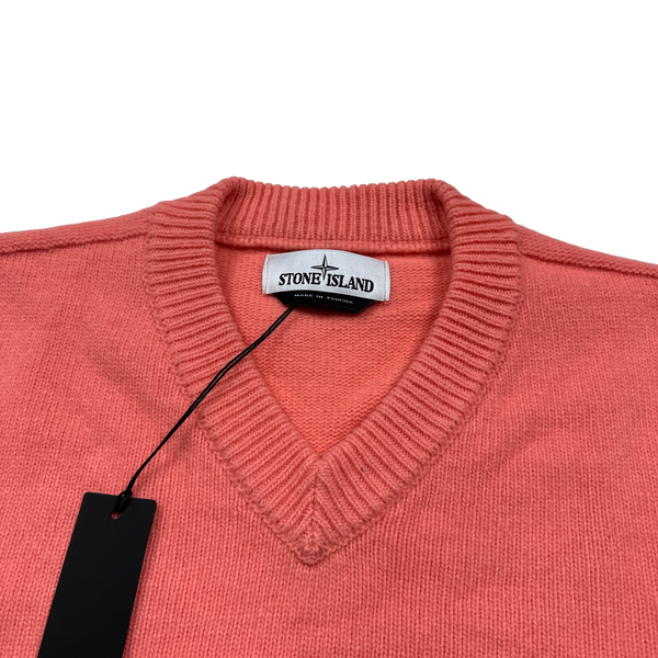 Stone Island 2022 Pink V Neck Knitted Jumper - Large