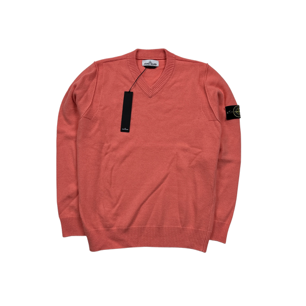 Stone Island 2022 Pink V Neck Knitted Jumper - Large