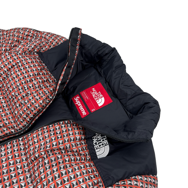 North Face X Supreme 2021 Red Studded Nupste 700 Down Filled Puffer Jacket - Medium