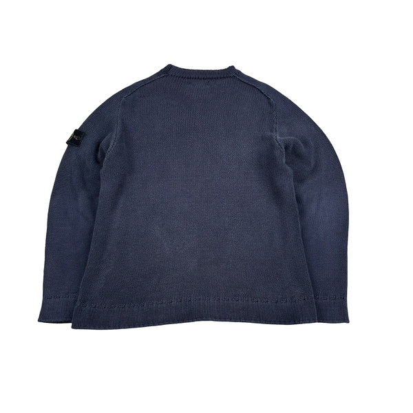 Stone Island Vintage 2001 Navy Heavyweight Cotton Knit Pullover - XL