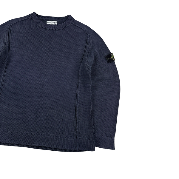 Stone Island Vintage 2001 Navy Heavyweight Cotton Knit Pullover - XL