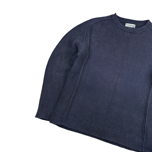Stone Island Vintage 2001 Navy Heavyweight Cotton Knit Pullover - XL
