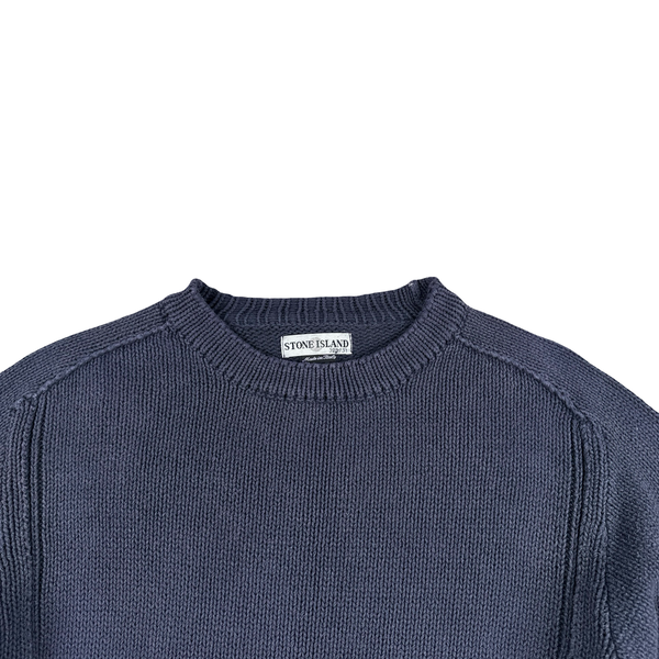 Stone Island Vintage 2001 Navy Heavyweight Cotton Knit Pullover - XL