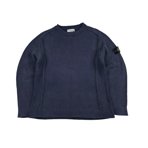 Stone Island Vintage 2001 Navy Heavyweight Cotton Knit Pullover - XL