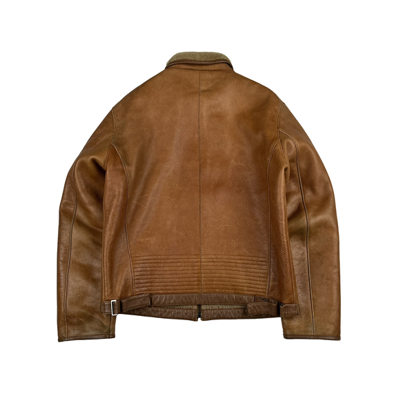Hugo Boss Leather Brown Bomber Jacket - Medium