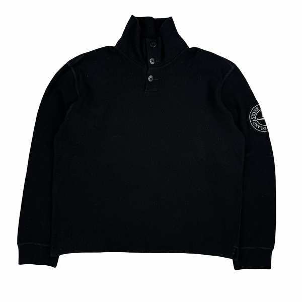 Stone Island Vintage Black Rib Knit Compass Jumper - XL