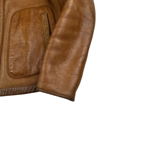 Hugo Boss Leather Brown Bomber Jacket - Medium