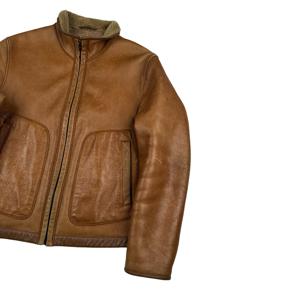 Hugo Boss Leather Brown Bomber Jacket - Medium