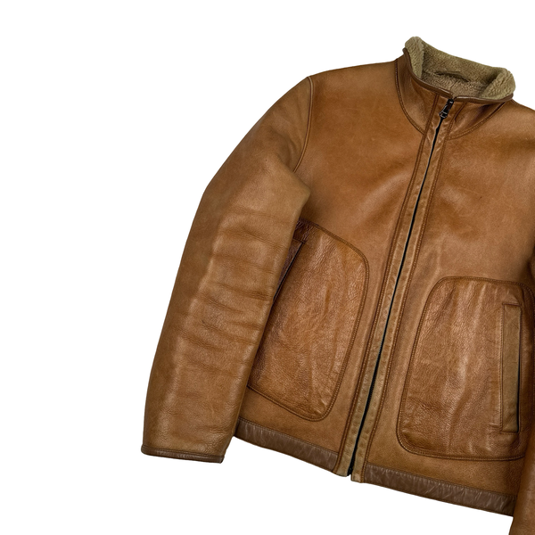 Hugo Boss Leather Brown Bomber Jacket - Medium