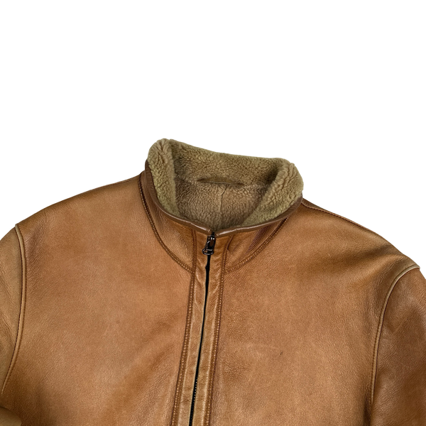 Hugo Boss Leather Brown Bomber Jacket - Medium